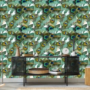 Papier Peint Feuilles Et Plumes De Paon – Image 5