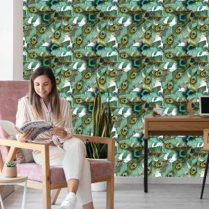 Papier Peint Feuilles Et Plumes De Paon – Image 7