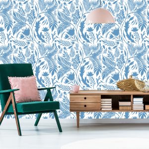 Papier Peint Thème Bleu Avec Des Feuilles – Image 6