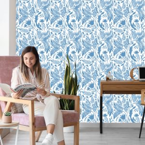 Papier Peint Thème Bleu Avec Des Feuilles – Image 7