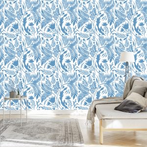 Papier Peint Thème Bleu Avec Des Feuilles – Image 3