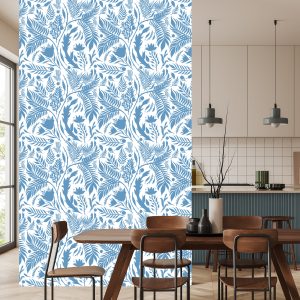 Papier Peint Thème Bleu Avec Des Feuilles – Image 4