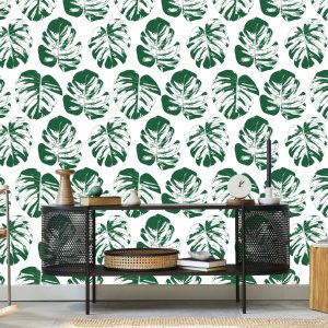 Papier Peint Feuilles Vert-Blanc – Image 5