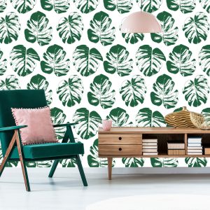 Papier Peint Feuilles Vert-Blanc – Image 6