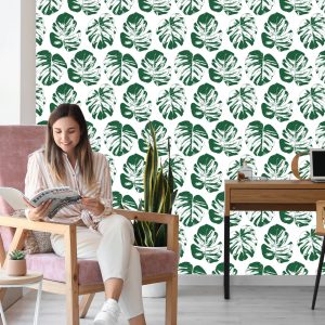 Papier Peint Feuilles Vert-Blanc – Image 7