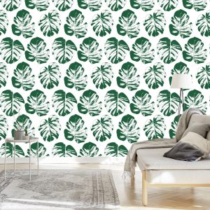 Papier Peint Feuilles Vert-Blanc – Image 3