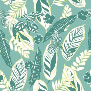 Papier Peint Motif Bleu Avec Des Feuilles Et Des Fleurs – Image 1