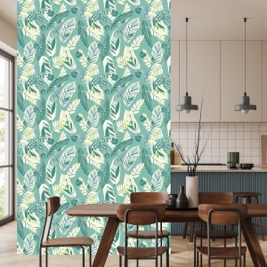 Papier Peint Motif Bleu Avec Des Feuilles Et Des Fleurs – Image 4