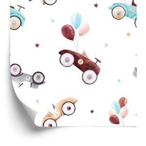 Papier Peint Pour Les Enfants - Voitures Rétro Peintes À L'aquarelle – Image 2