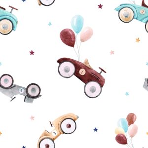 Papier Peint Pour Les Enfants - Voitures Rétro Peintes À L'aquarelle – Image 1