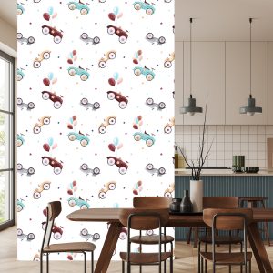 Papier Peint Pour Les Enfants - Voitures Rétro Peintes À L'aquarelle – Image 4
