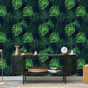 Papier Peint Feuilles De Monstera Tropicales Sur Fond Sombre – Image 5