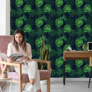Papier Peint Feuilles De Monstera Tropicales Sur Fond Sombre – Image 7