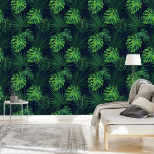 Papier Peint Feuilles De Monstera Tropicales Sur Fond Sombre – Image 3