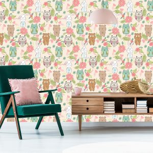 Papier Peint Pour Les Enfants - Animaux Et Fleurs Colorés – Image 6
