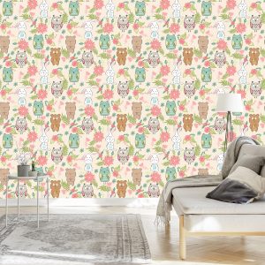 Papier Peint Pour Les Enfants - Animaux Et Fleurs Colorés – Image 3