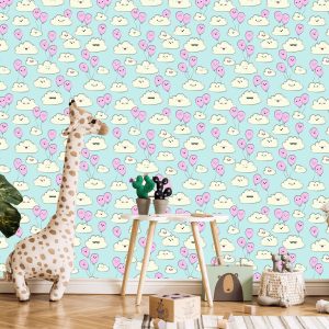 Papier Peint Pour Les Enfants - Joyeux Nuages ​​Et Ballons Roses – Image 5