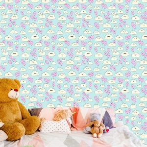 Papier Peint Pour Les Enfants - Joyeux Nuages ​​Et Ballons Roses – Image 6