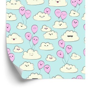 Papier Peint Pour Les Enfants - Joyeux Nuages ​​Et Ballons Roses – Image 2