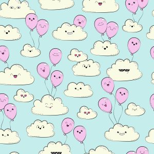 Papier Peint Pour Les Enfants - Joyeux Nuages ​​Et Ballons Roses – Image 1