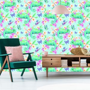 Papier Peint Caméléons, Papillons Et Fleurs – Image 6