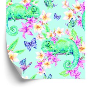 Papier Peint Caméléons, Papillons Et Fleurs – Image 2