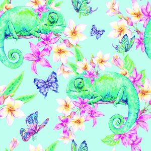 Papier Peint Caméléons, Papillons Et Fleurs – Image 1