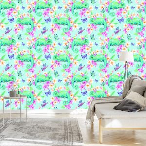 Papier Peint Caméléons, Papillons Et Fleurs – Image 3