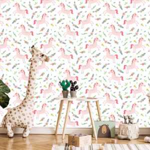 Papier Peint Pour Les Enfants - Licornes Et Plantes – Image 5