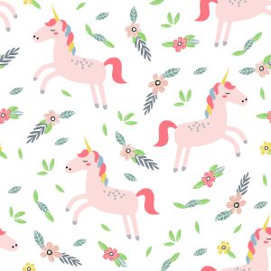 Papier Peint Pour Les Enfants - Licornes Et Plantes – Image 1