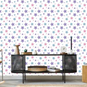 Papier Peint Pour Enfants - Etoiles Bleues, Roses Et Violettes – Image 5