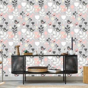 Papier Peint Renards Avec Fleurs Et Oiseaux – Image 5