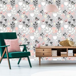 Papier Peint Renards Avec Fleurs Et Oiseaux – Image 6