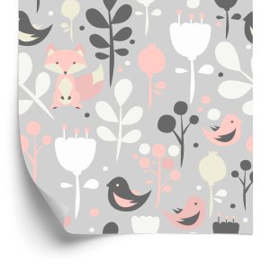 Papier Peint Renards Avec Fleurs Et Oiseaux – Image 2