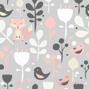 Papier Peint Renards Avec Fleurs Et Oiseaux – Image 1