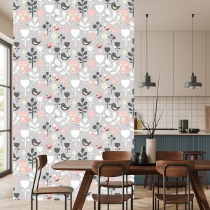 Papier Peint Renards Avec Fleurs Et Oiseaux – Image 4