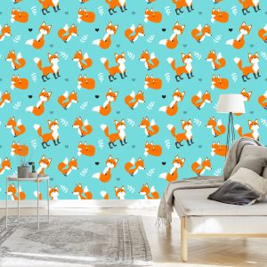 Papier Peint Renards Heureux Avec Des Coeurs – Image 3