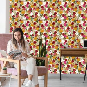 Papier Peint Fleurs Colorées Dans Un Style Rétro – Image 7