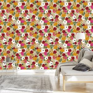 Papier Peint Fleurs Colorées Dans Un Style Rétro – Image 3