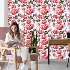 Papier Peint Roses Pivoines Et Lavande – Image 7