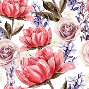 Papier Peint Roses Pivoines Et Lavande – Image 1