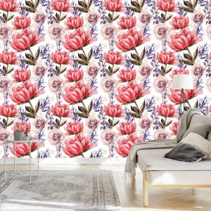 Papier Peint Roses Pivoines Et Lavande – Image 3