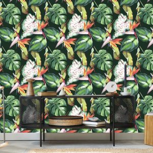 Papier Peint Fleurs Paradisiaques Et Feuilles Tropicales – Image 5