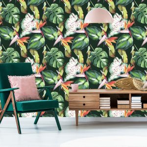 Papier Peint Fleurs Paradisiaques Et Feuilles Tropicales – Image 6