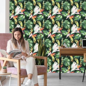 Papier Peint Fleurs Paradisiaques Et Feuilles Tropicales – Image 7