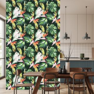 Papier Peint Fleurs Paradisiaques Et Feuilles Tropicales – Image 4