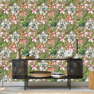 Papier Peint Fleurs Paradisiaques, Feuilles De Palmier Et Monstera – Image 5