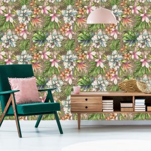 Papier Peint Fleurs Paradisiaques, Feuilles De Palmier Et Monstera – Image 6