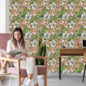 Papier Peint Fleurs Paradisiaques, Feuilles De Palmier Et Monstera – Image 7