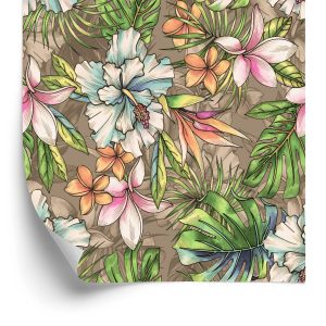 Papier Peint Fleurs Paradisiaques, Feuilles De Palmier Et Monstera – Image 2
